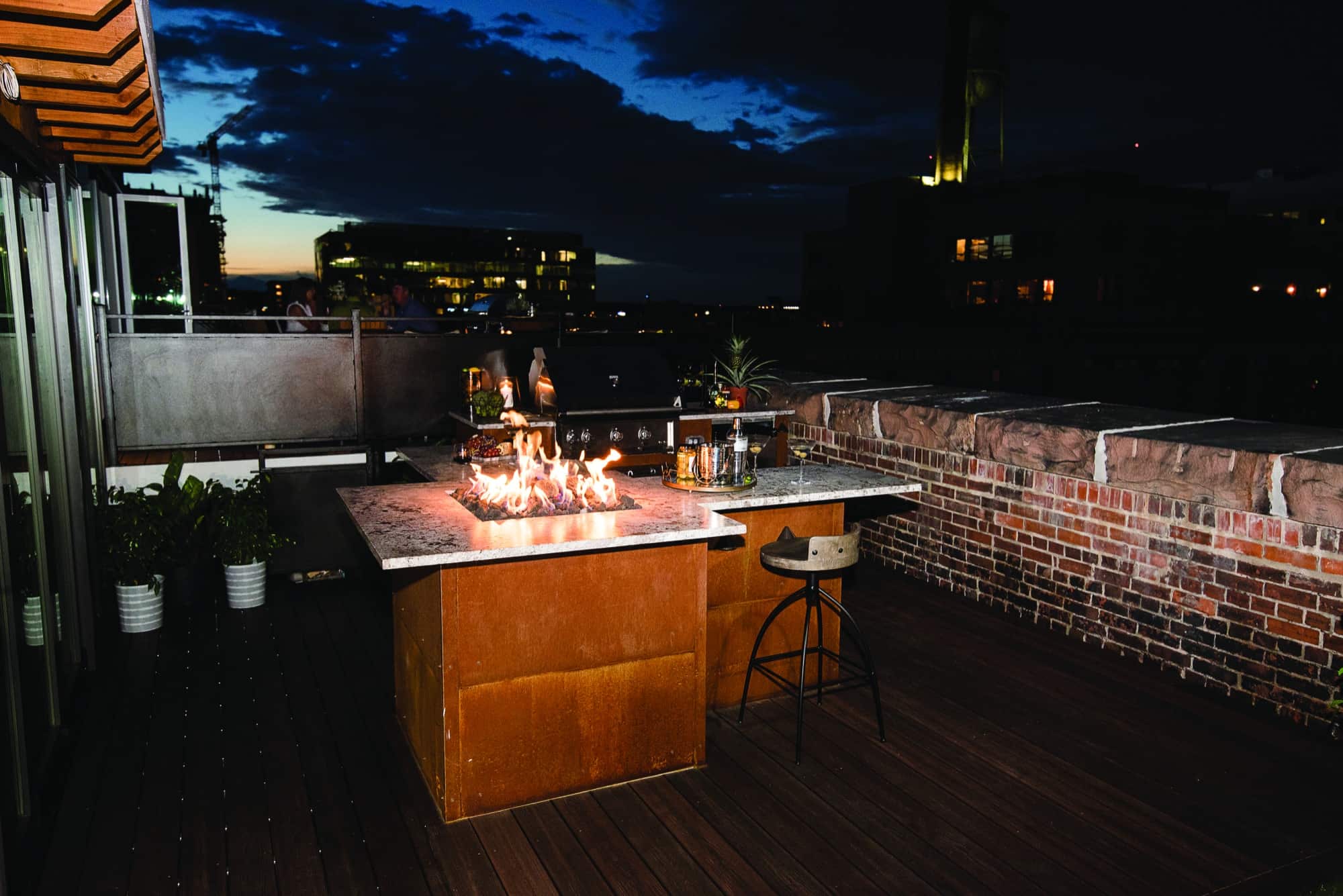A fire pit on a rooftop.